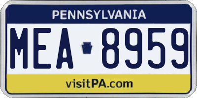 PA license plate MEA8959