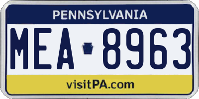 PA license plate MEA8963