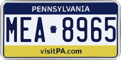PA license plate MEA8965
