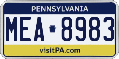 PA license plate MEA8983