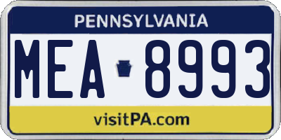 PA license plate MEA8993