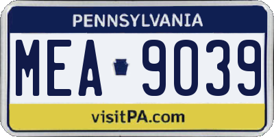 PA license plate MEA9039
