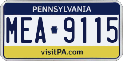 PA license plate MEA9115