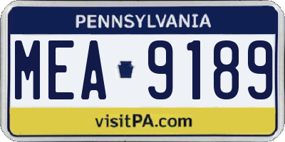 PA license plate MEA9189