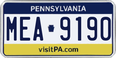 PA license plate MEA9190