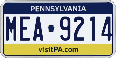 PA license plate MEA9214