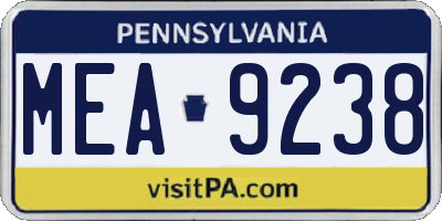 PA license plate MEA9238