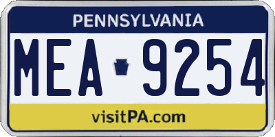 PA license plate MEA9254