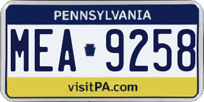 PA license plate MEA9258