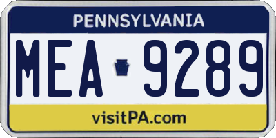 PA license plate MEA9289