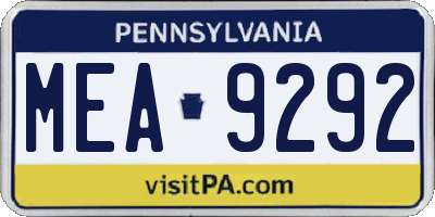 PA license plate MEA9292