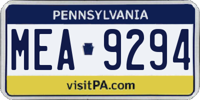 PA license plate MEA9294