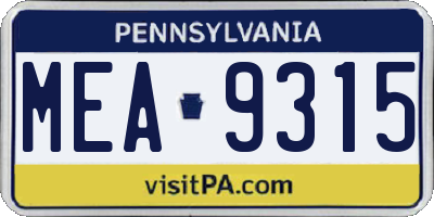 PA license plate MEA9315