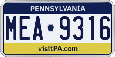 PA license plate MEA9316