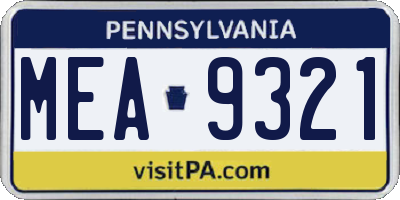 PA license plate MEA9321