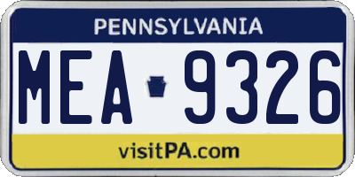 PA license plate MEA9326