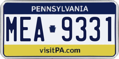 PA license plate MEA9331