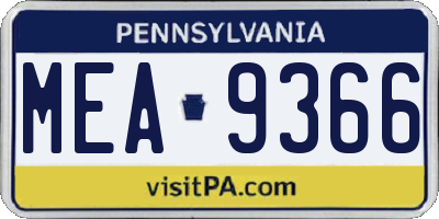 PA license plate MEA9366