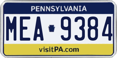 PA license plate MEA9384