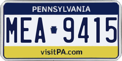 PA license plate MEA9415
