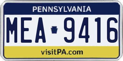PA license plate MEA9416