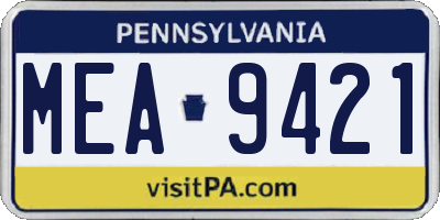 PA license plate MEA9421