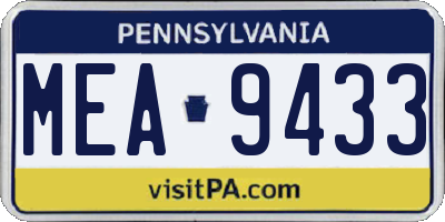 PA license plate MEA9433