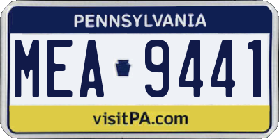 PA license plate MEA9441