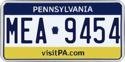 PA license plate MEA9454