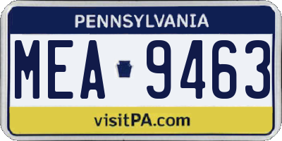 PA license plate MEA9463