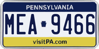PA license plate MEA9466