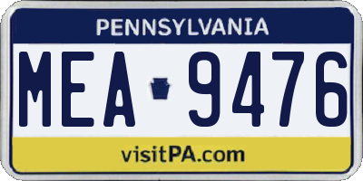 PA license plate MEA9476