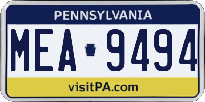 PA license plate MEA9494