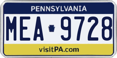 PA license plate MEA9728