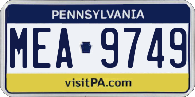 PA license plate MEA9749