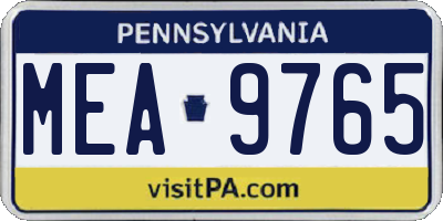PA license plate MEA9765