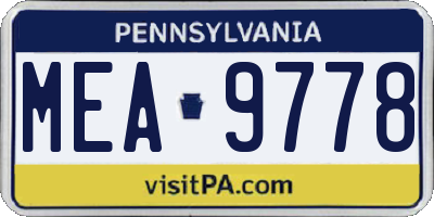 PA license plate MEA9778