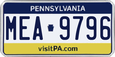 PA license plate MEA9796