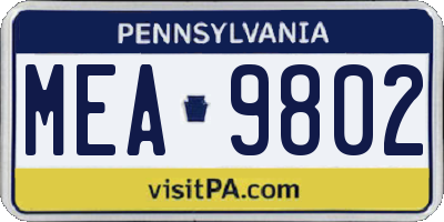 PA license plate MEA9802