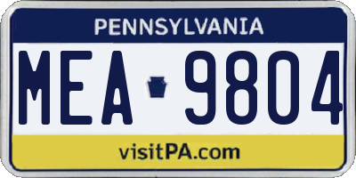 PA license plate MEA9804