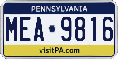 PA license plate MEA9816
