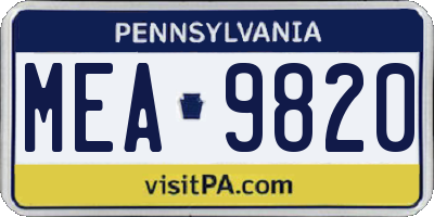 PA license plate MEA9820