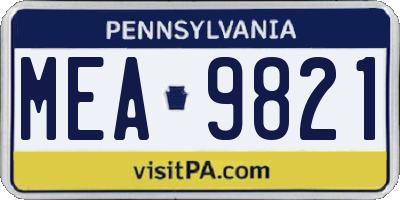 PA license plate MEA9821