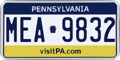 PA license plate MEA9832