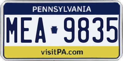 PA license plate MEA9835