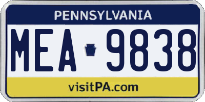 PA license plate MEA9838