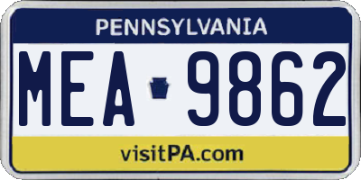 PA license plate MEA9862