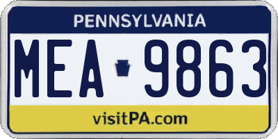PA license plate MEA9863