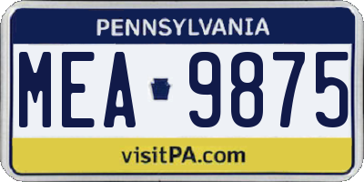 PA license plate MEA9875