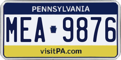 PA license plate MEA9876